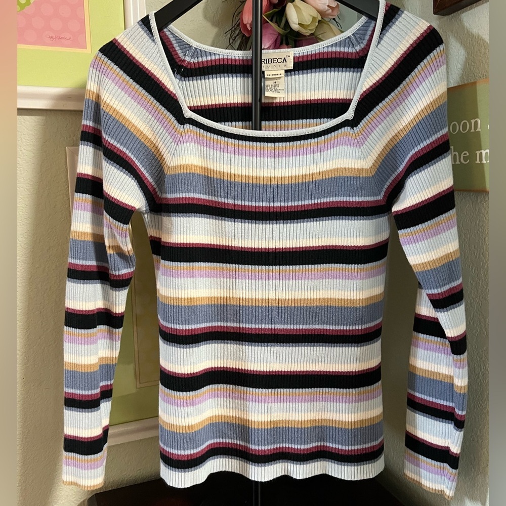 Rebecca Women's Striped Long Sleeve Top - Multicolor #020